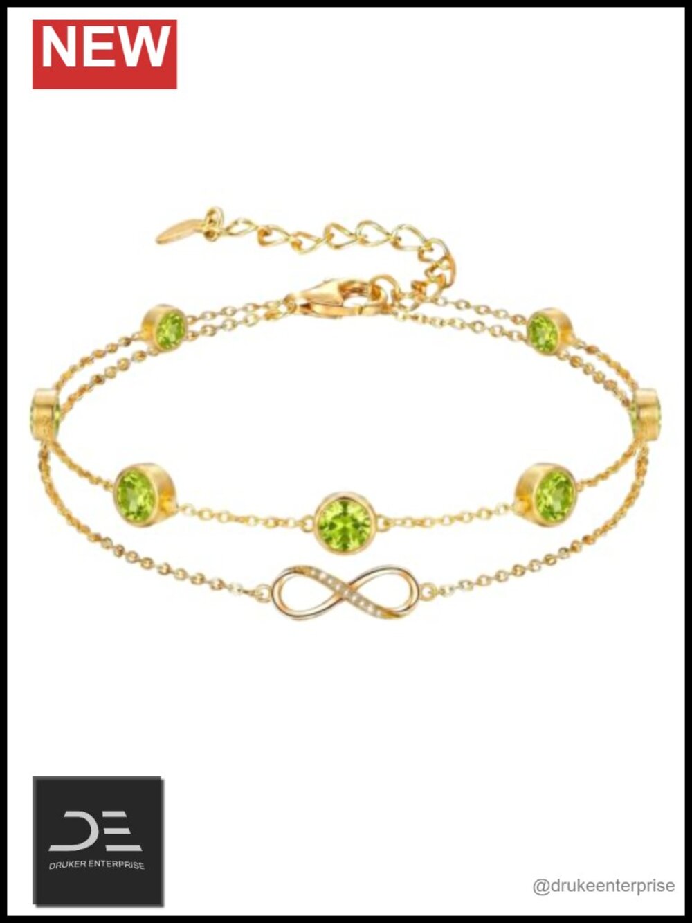 14K Gold Plated Infinity Birthstone Link Bracelet Adjustable Women